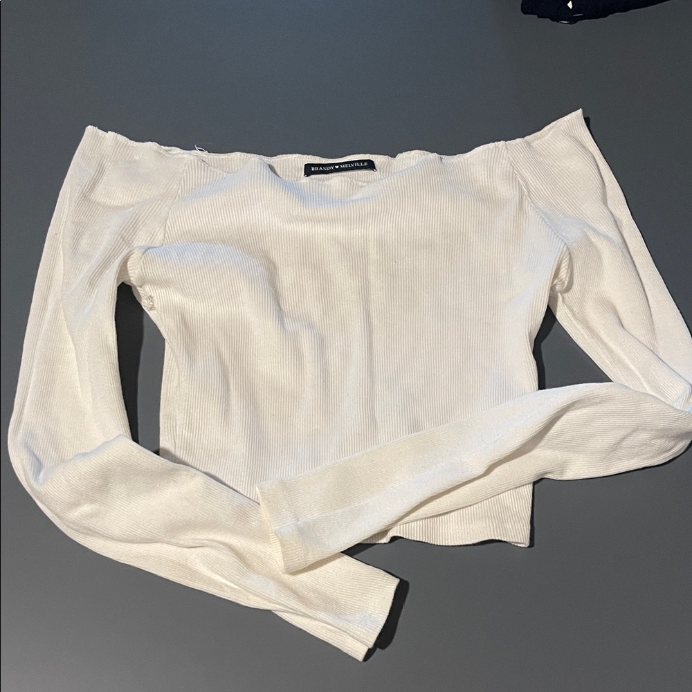 Brandy Melville white off-Shoulder ribbed top